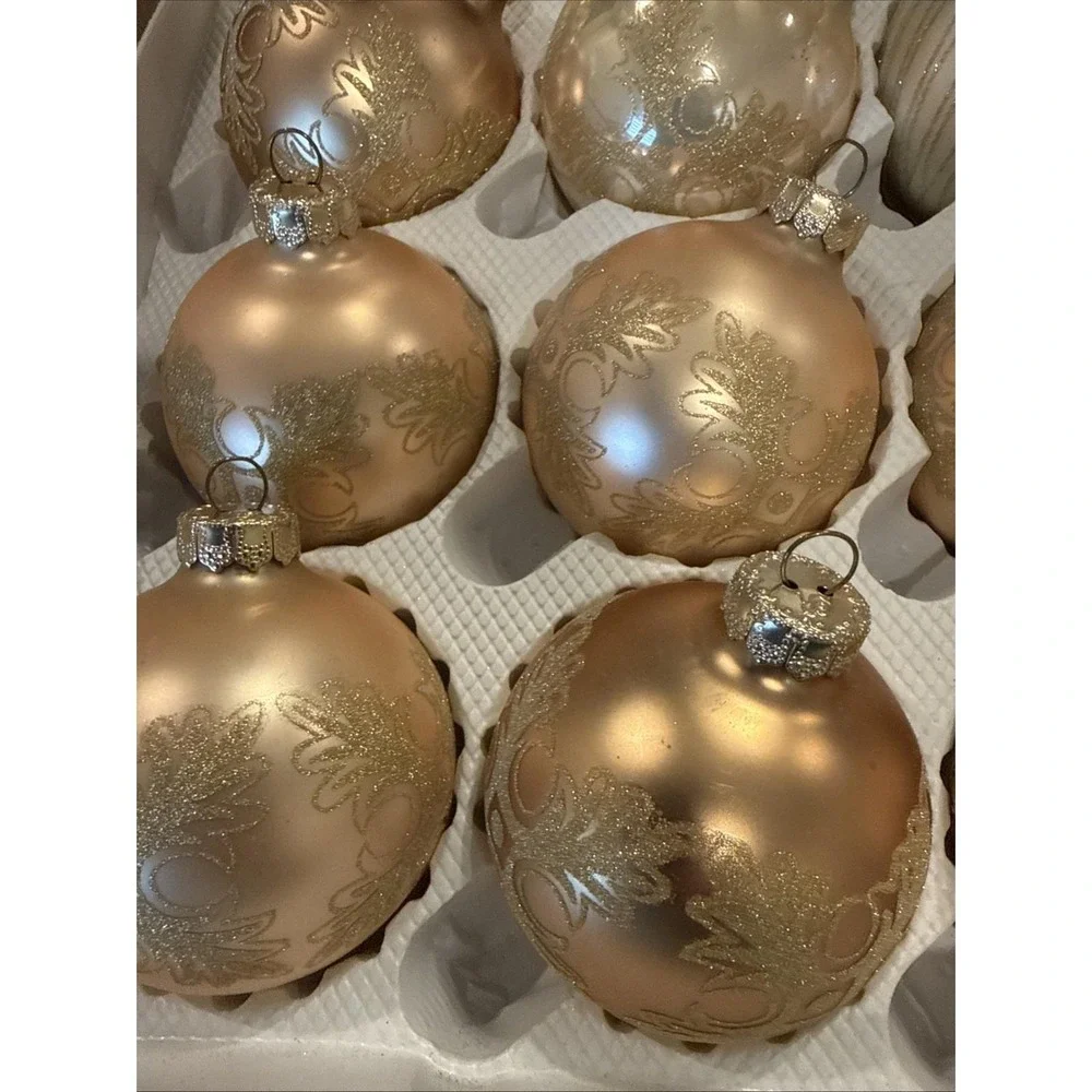 Vintage Gold Glittery Glass Ball‎ Christmas Ornaments Variety Set Of 16 USA